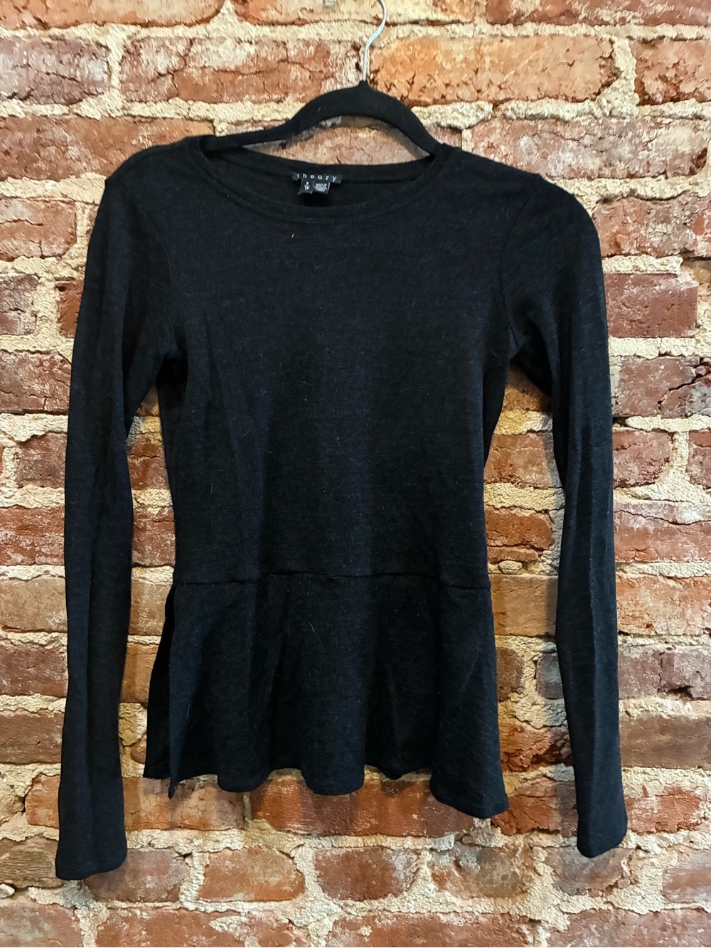 Theory Black Long Sleeve Peplum Top